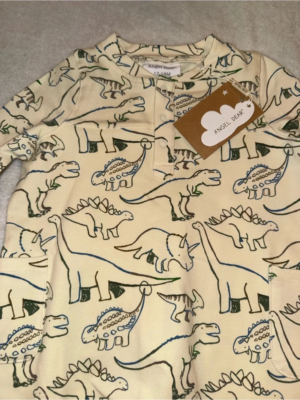 Angel Dear dinosaur print coverall w/ full-length front zipper, so 12-18mo, NWT